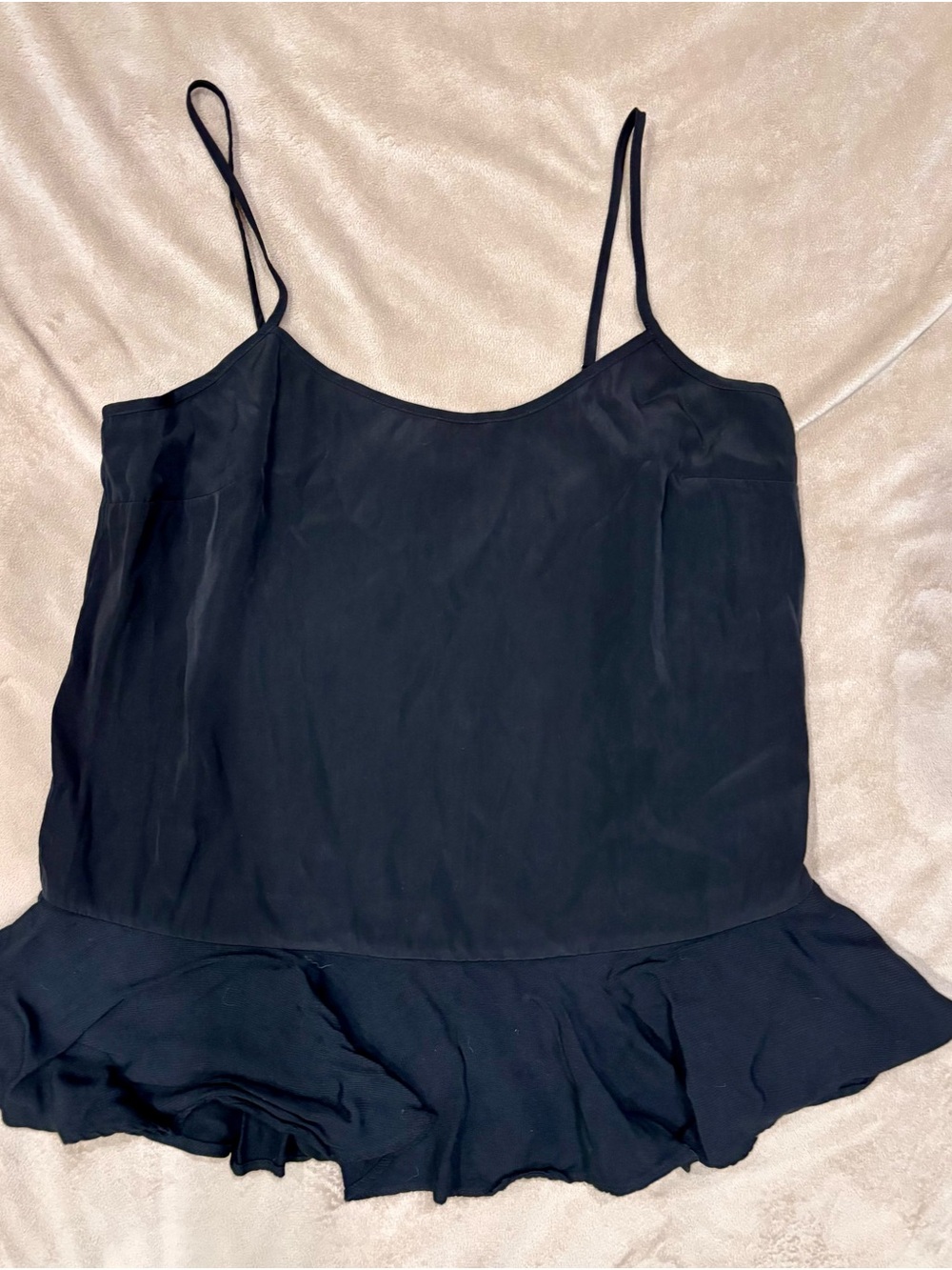 Y2K - Armani Exchange Black Spaghetti-Strap Camisole with Ruffle Hem